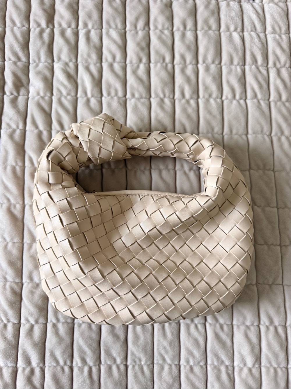 Woven Knot-Handle Shoulder Bag in Cream